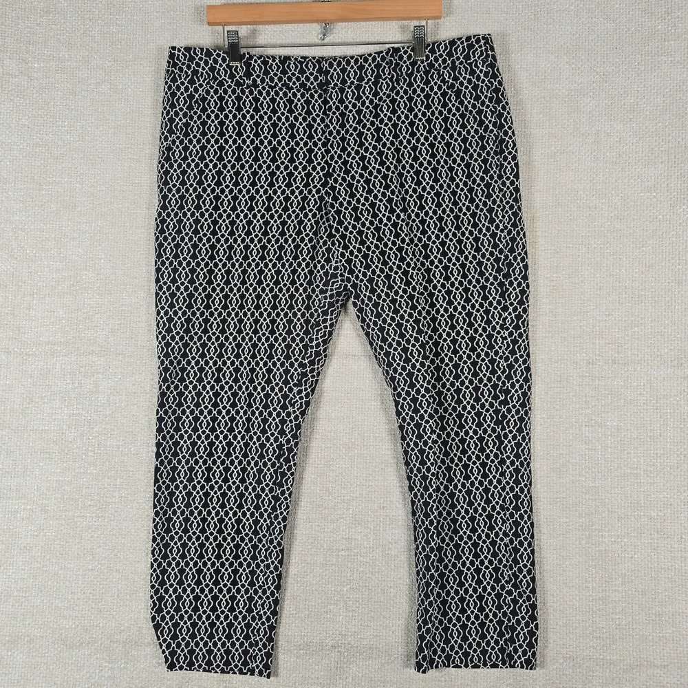 Merona Classic Coupe Black White Geometric Lattice Ankle Pants Womens 16 Stretch